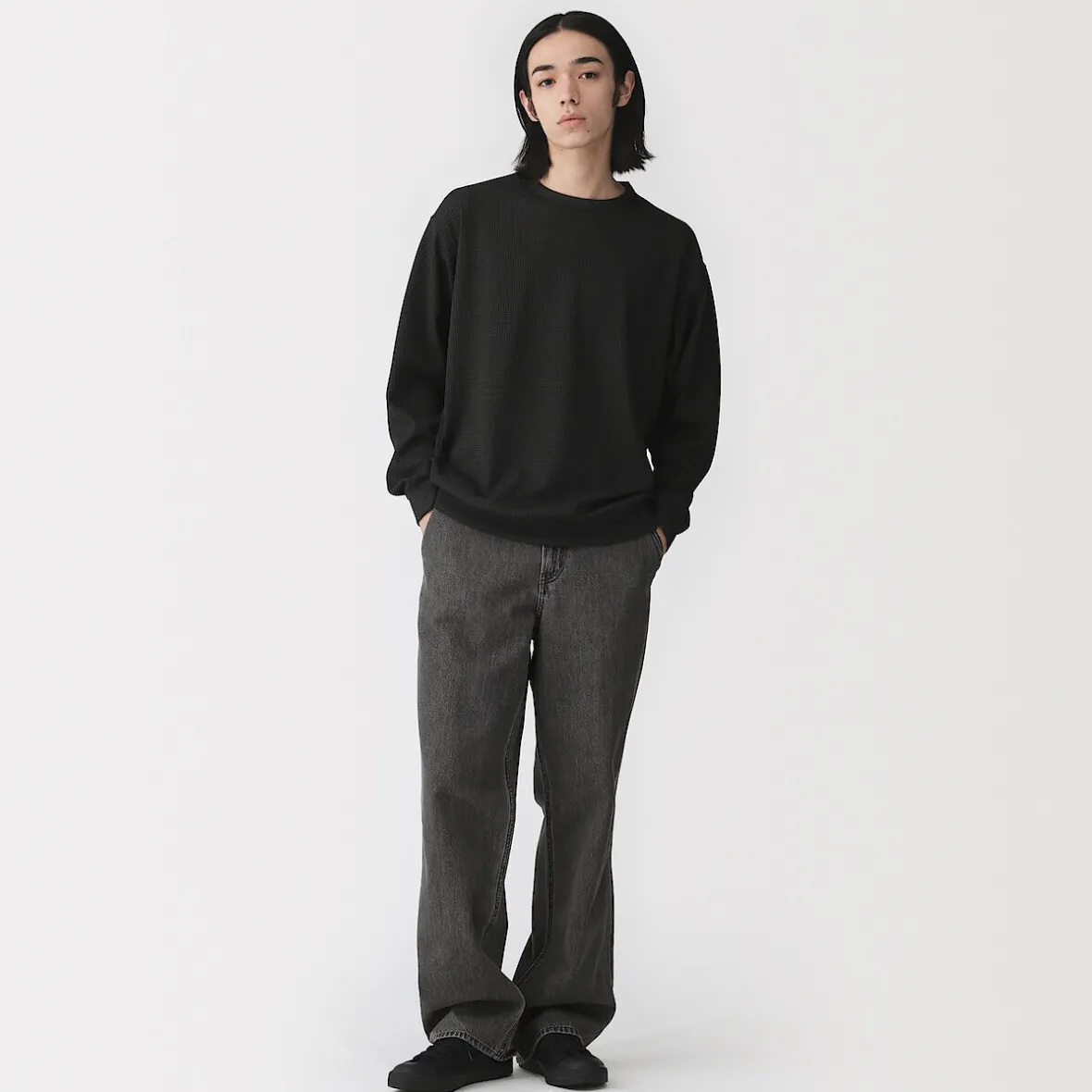 Discount Muji Camiseta de manga larga y tejido waffle Quick Dry para hombre