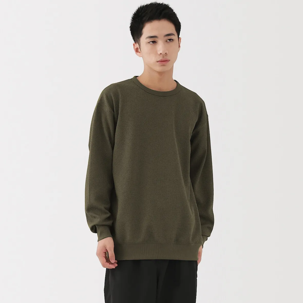 Discount Muji Camiseta de manga larga y tejido waffle Quick Dry para hombre