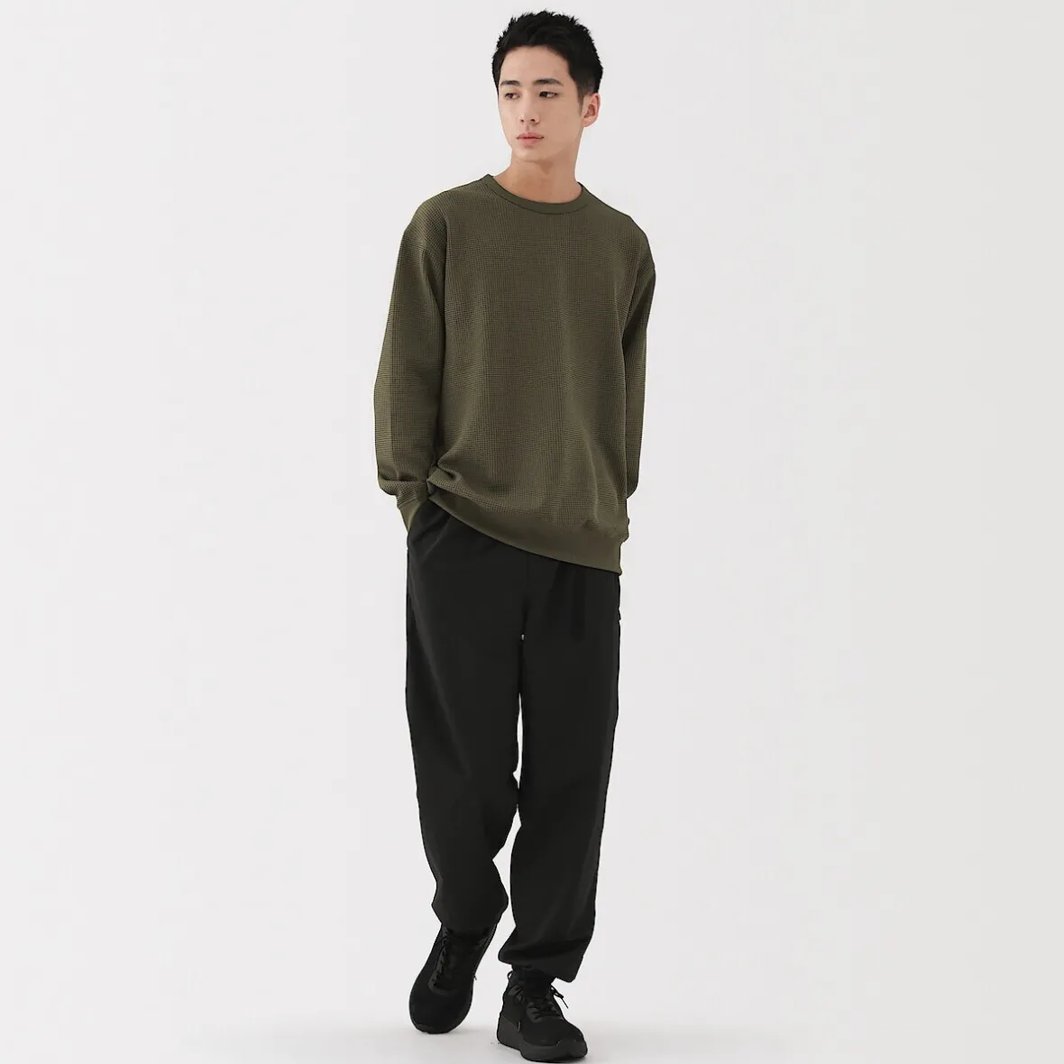 Discount Muji Camiseta de manga larga y tejido waffle Quick Dry para hombre