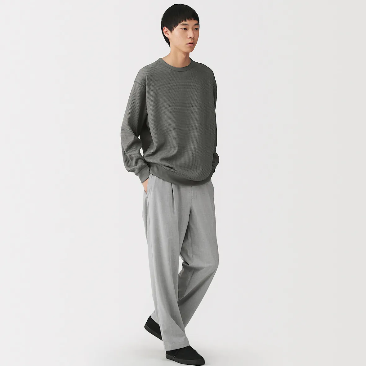 Discount Muji Camiseta de manga larga y tejido waffle Quick Dry para hombre