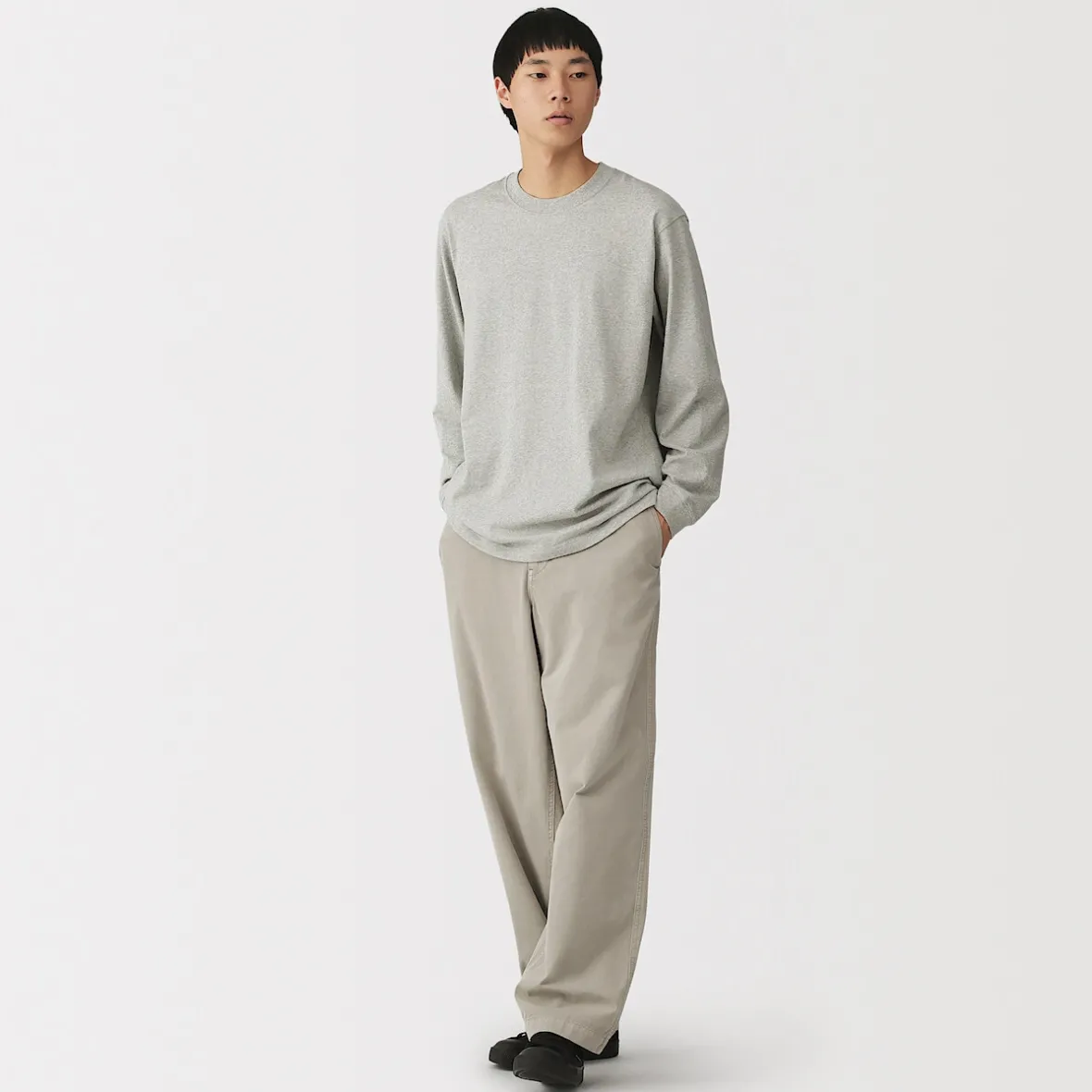 Clearance Muji Camiseta de manga larga y algodón grueso para hombre