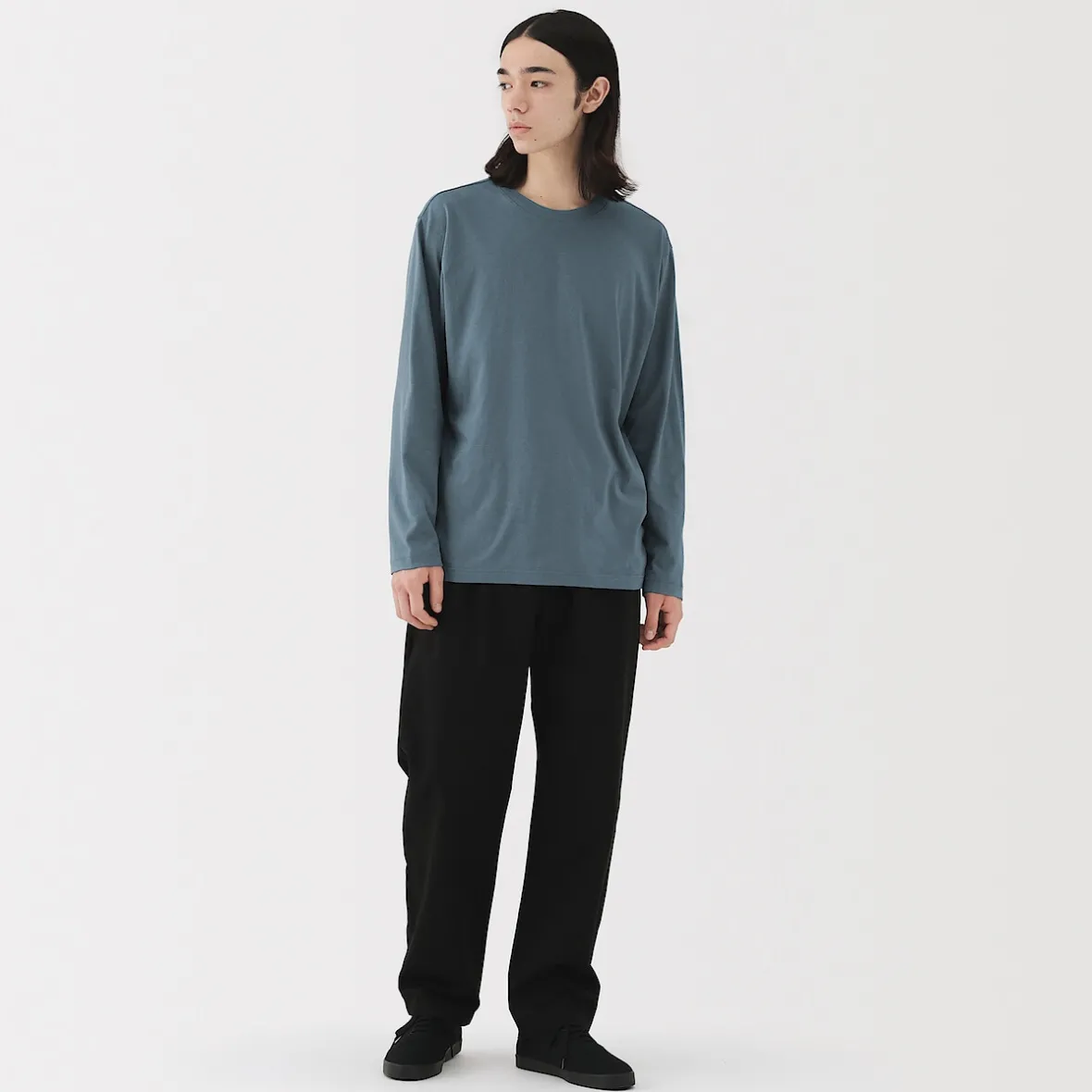 Clearance Muji Camiseta de manga larga y acabado lavado para hombre