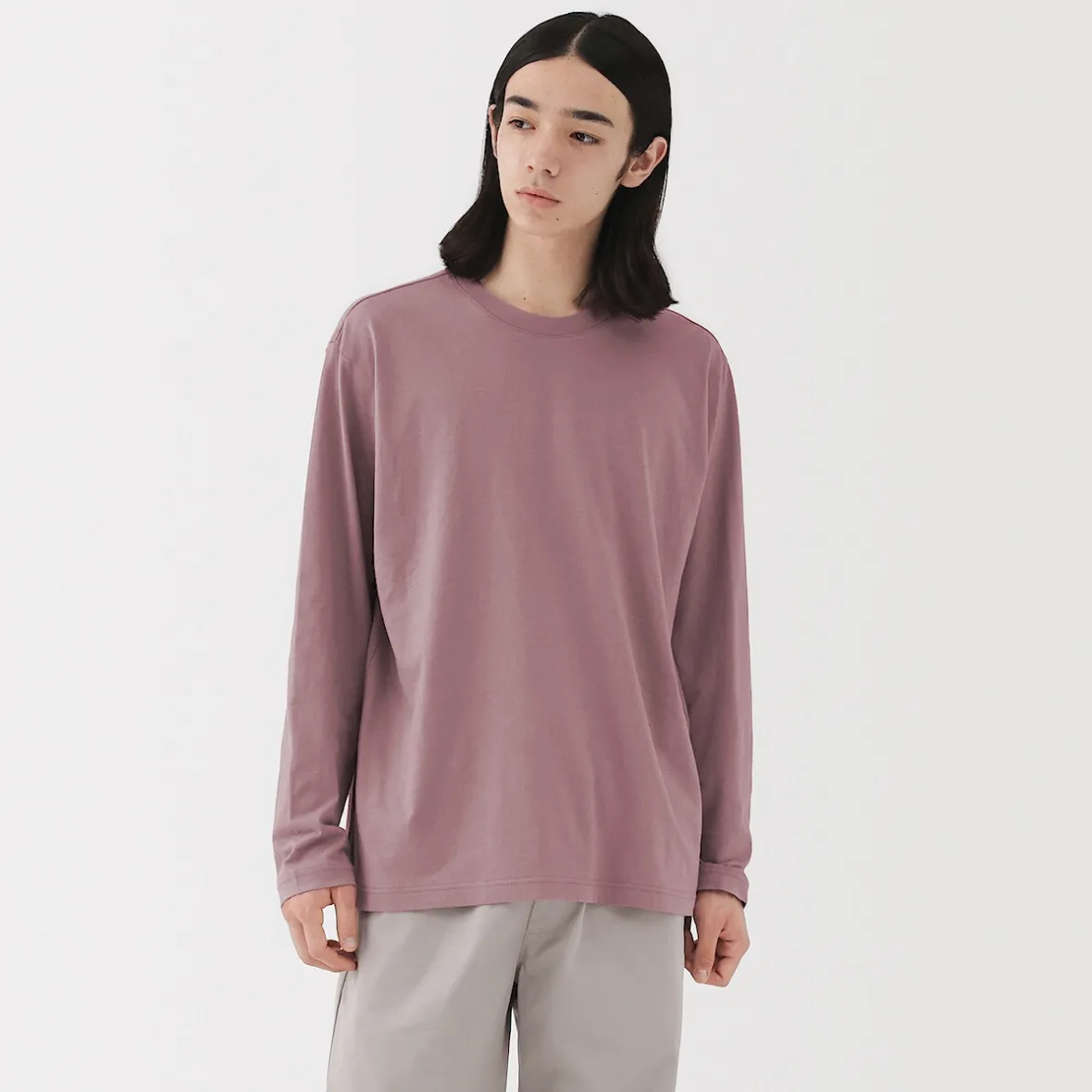 Clearance Muji Camiseta de manga larga y acabado lavado para hombre