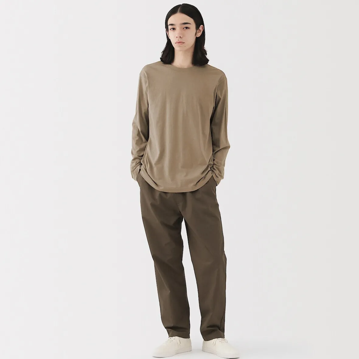 Clearance Muji Camiseta de manga larga y acabado lavado para hombre