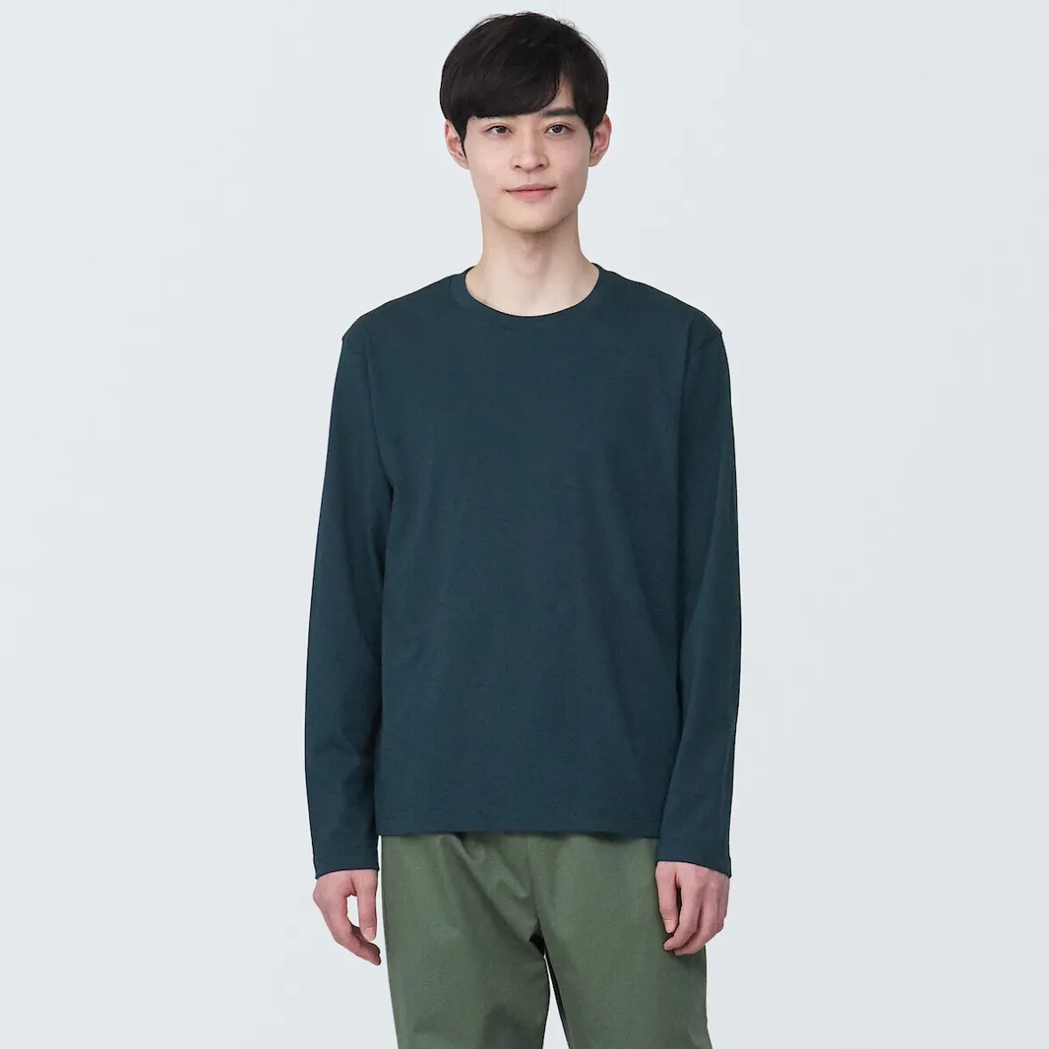 Clearance Muji Camiseta de manga larga y acabado lavado para hombre