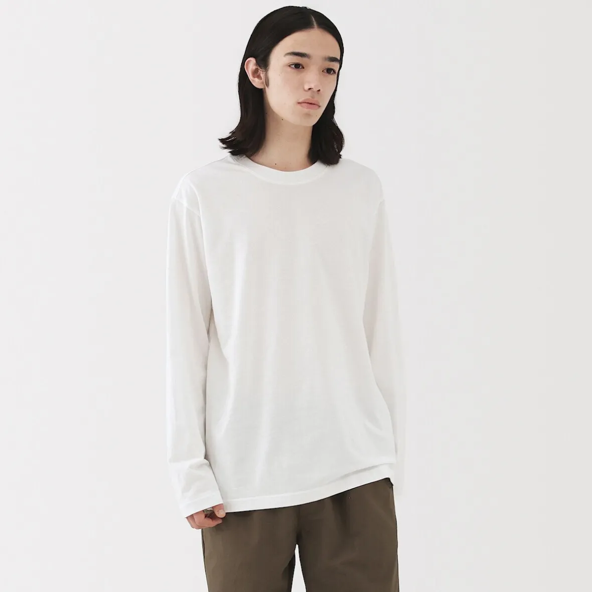Clearance Muji Camiseta de manga larga y acabado lavado para hombre