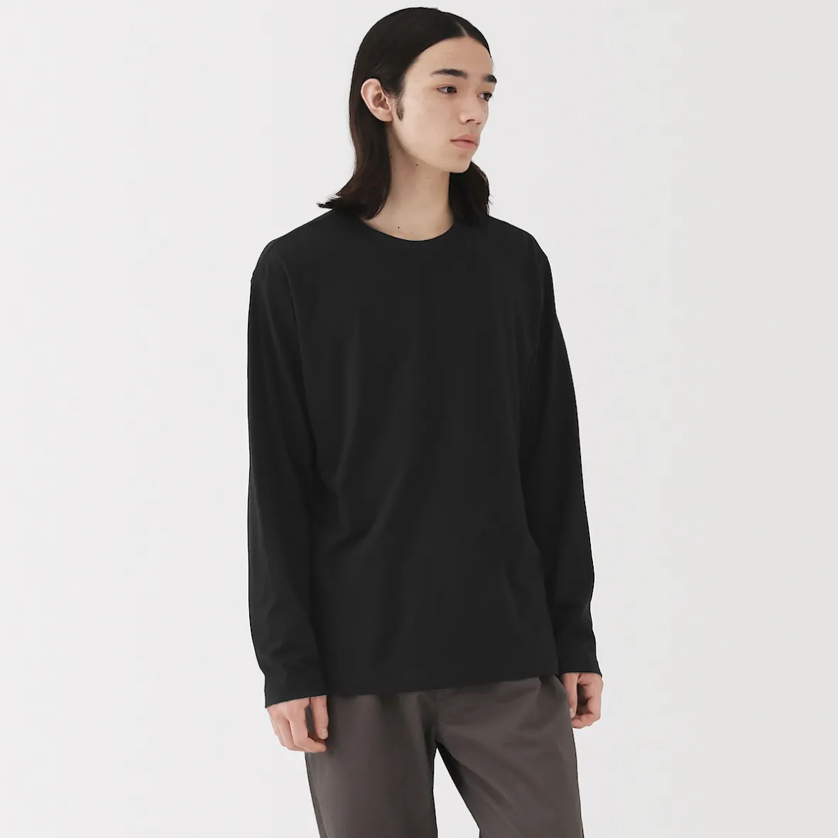 Clearance Muji Camiseta de manga larga y acabado lavado para hombre