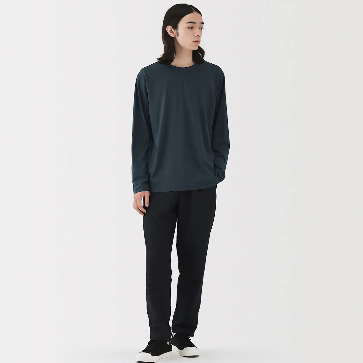 Clearance Muji Camiseta de manga larga y acabado lavado para hombre