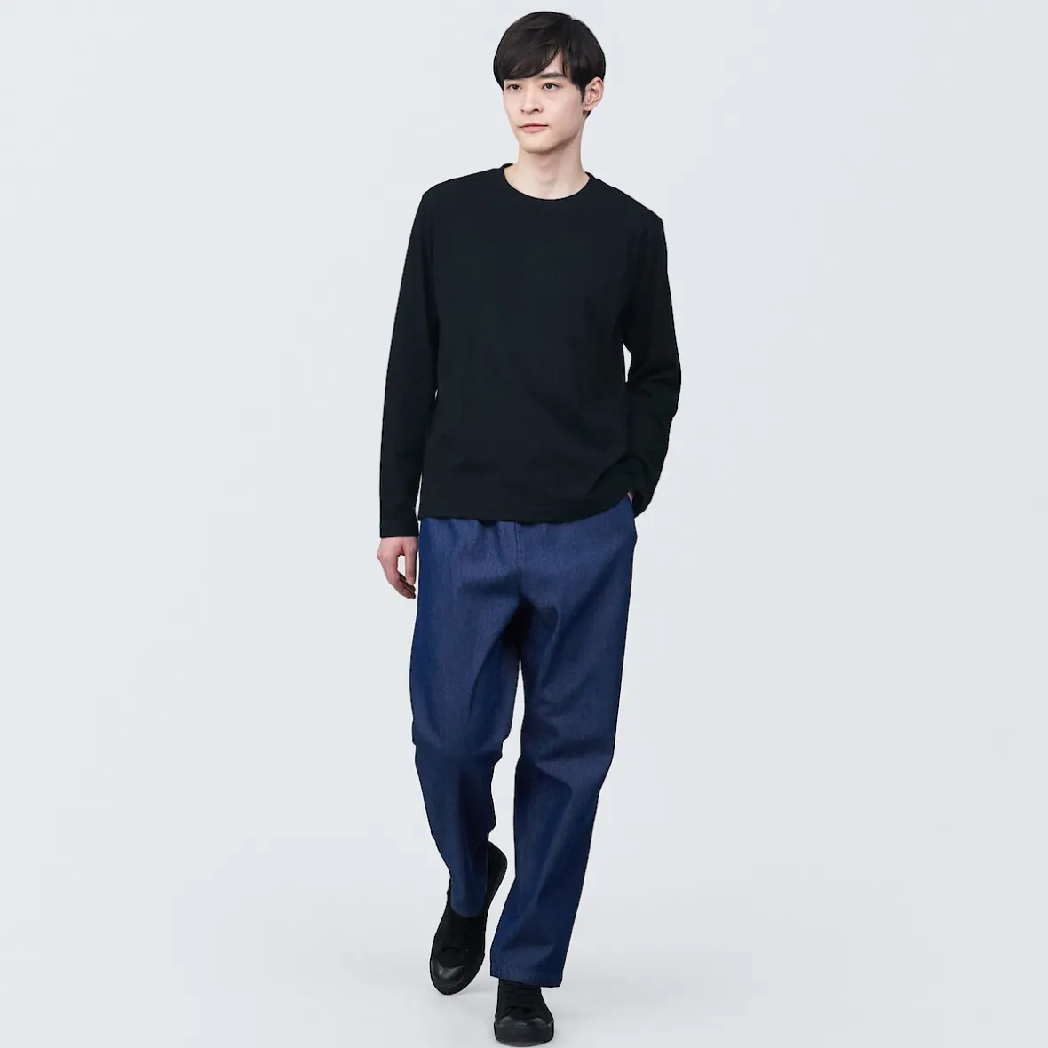 Clearance Muji Camiseta de manga larga y acabado lavado para hombre