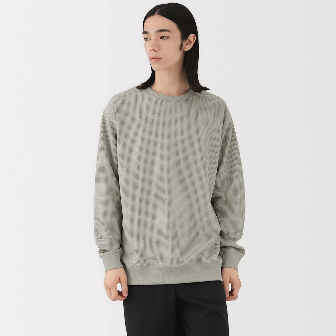 Discount Muji Camiseta de manga larga y tejido waffle Quick Dry para hombre Gris Plata Claro