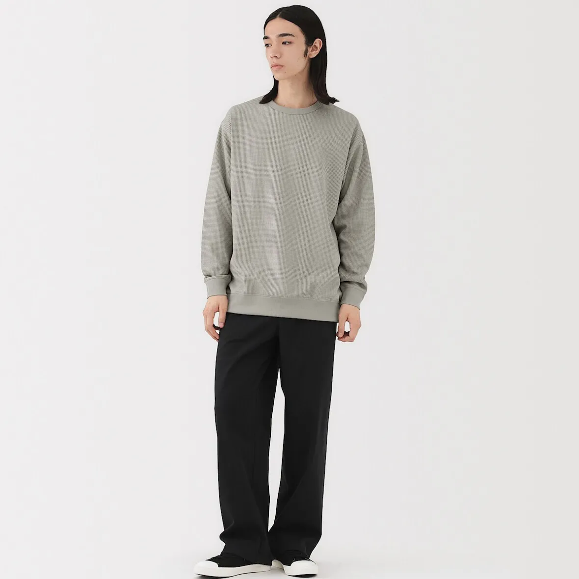 Discount Muji Camiseta de manga larga y tejido waffle Quick Dry para hombre Gris Plata Claro
