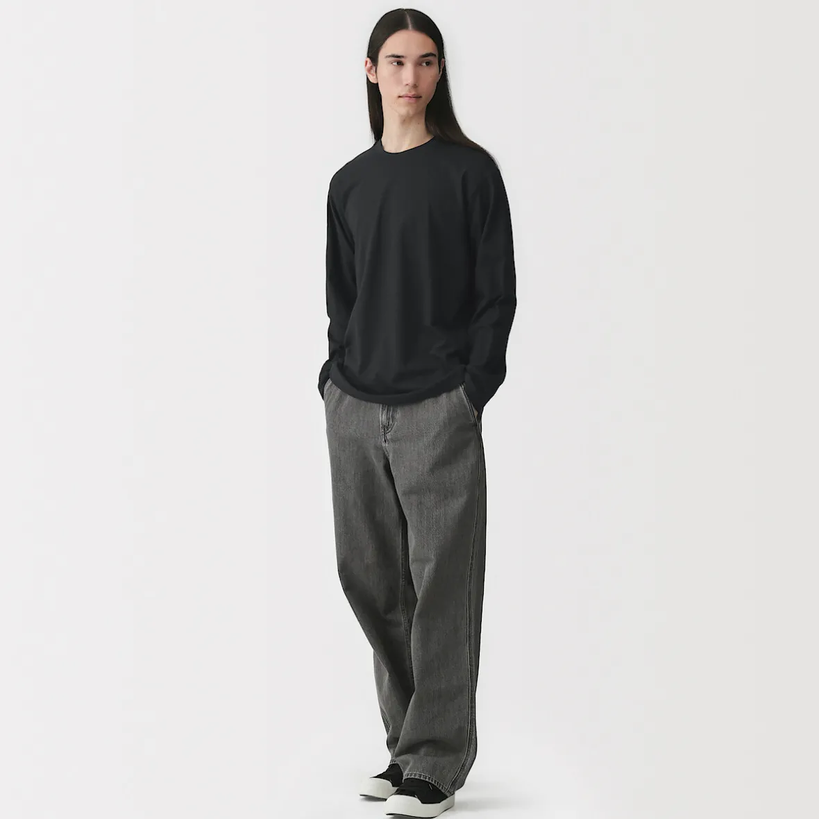 Outlet Muji Camiseta de manga larga y acabado lavado para hombre