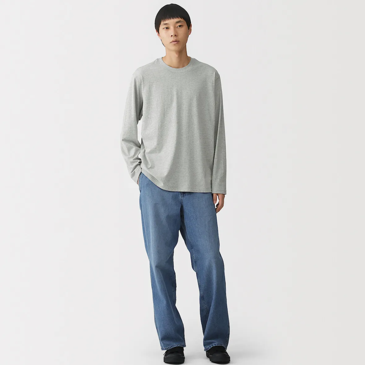 Outlet Muji Camiseta de manga larga y acabado lavado para hombre