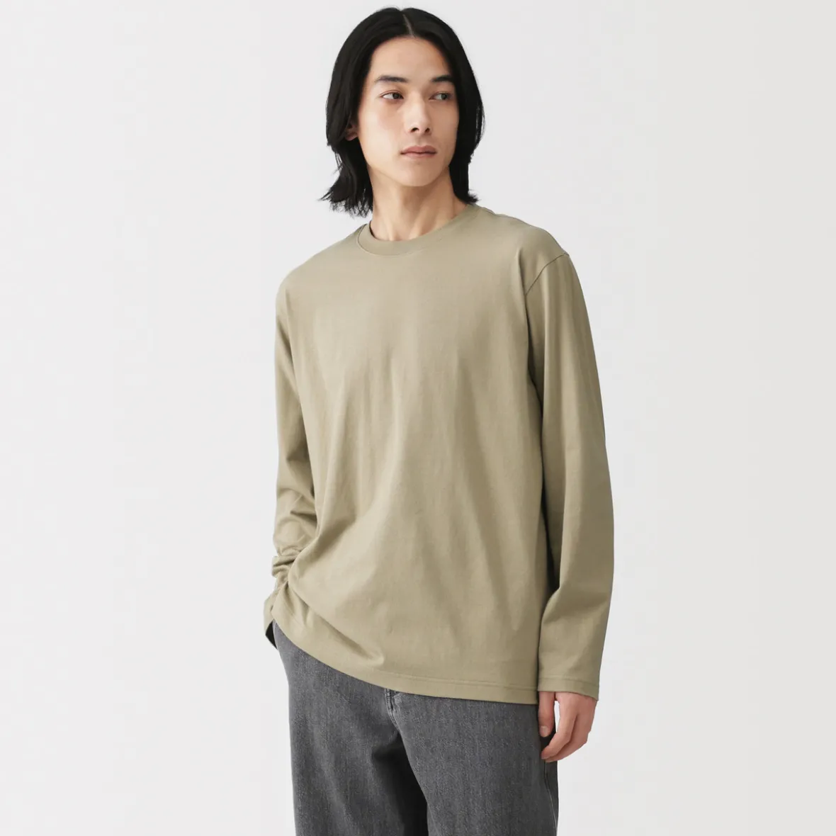 Outlet Muji Camiseta de manga larga y acabado lavado para hombre