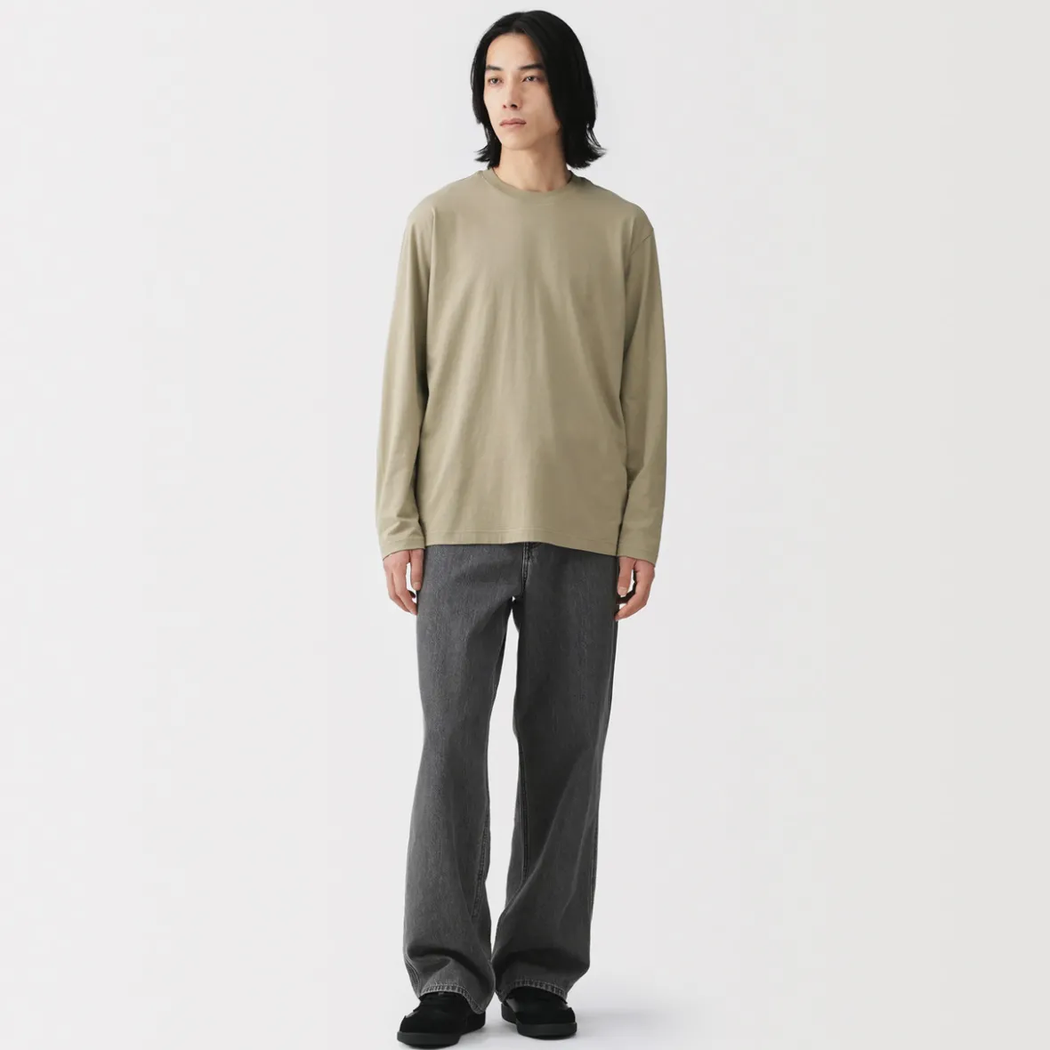 Outlet Muji Camiseta de manga larga y acabado lavado para hombre
