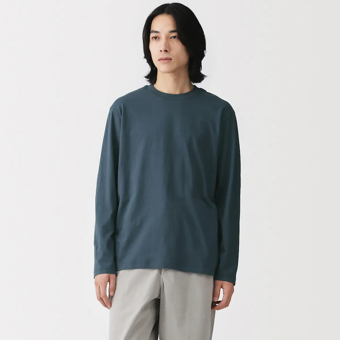 Outlet Muji Camiseta de manga larga y acabado lavado para hombre