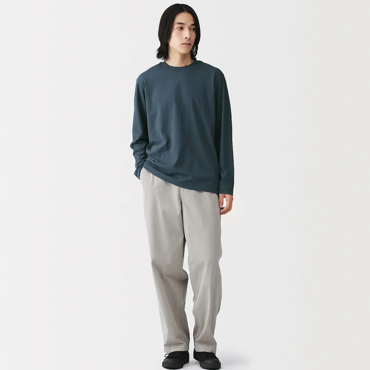 Outlet Muji Camiseta de manga larga y acabado lavado para hombre