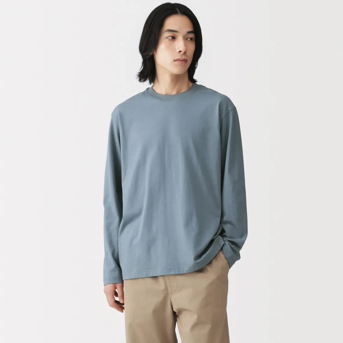 Outlet Muji Camiseta de manga larga y acabado lavado para hombre