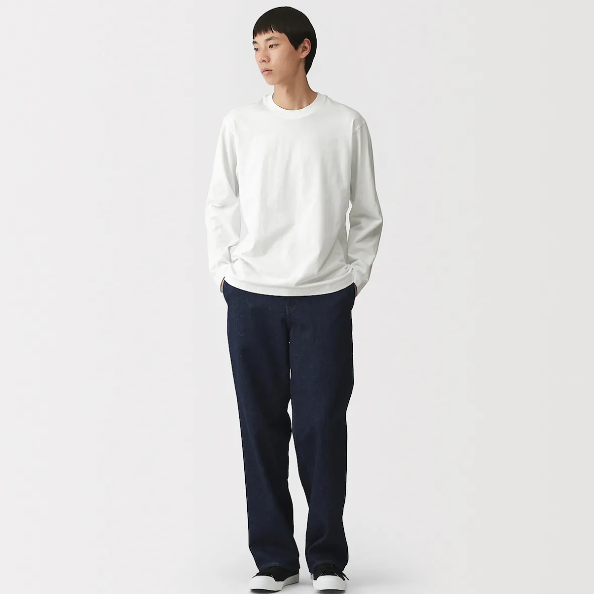 Outlet Muji Camiseta de manga larga y acabado lavado para hombre