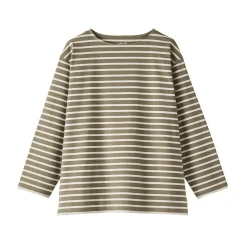 Outlet Muji Camiseta de manga larga y cuello ancho de algodón grueso lavado para hombre