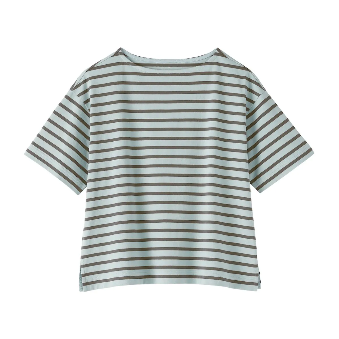 Discount Muji Camiseta de media manga, algodón grueso y cuello barco para mujer