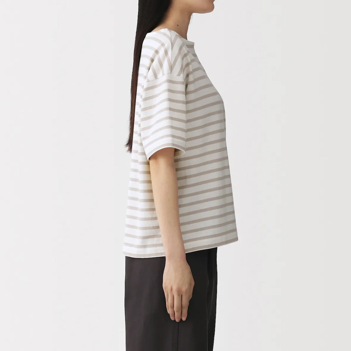 Discount Muji Camiseta de media manga, algodón grueso y cuello barco para mujer