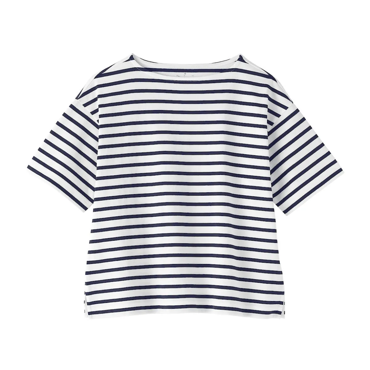 Discount Muji Camiseta de media manga, algodón grueso y cuello barco para mujer