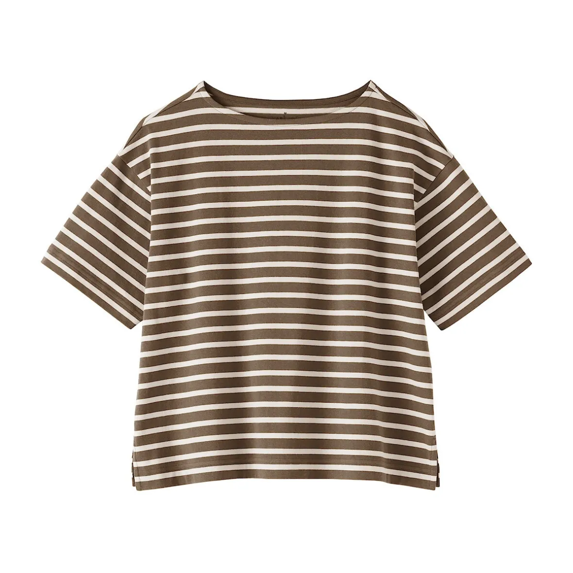 Discount Muji Camiseta de media manga, algodón grueso y cuello barco para mujer