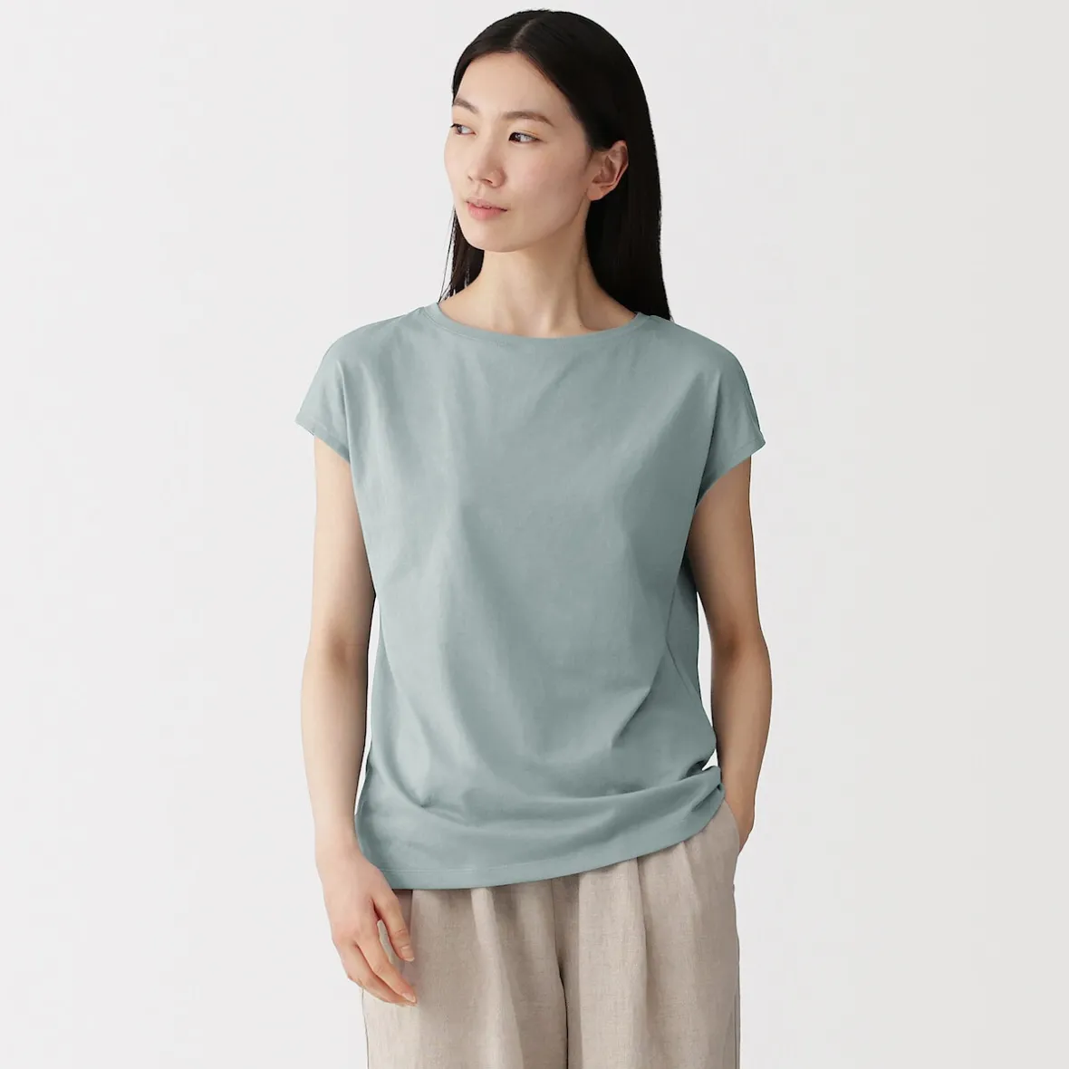 Discount Muji Camiseta de punto de manga cap para mujer