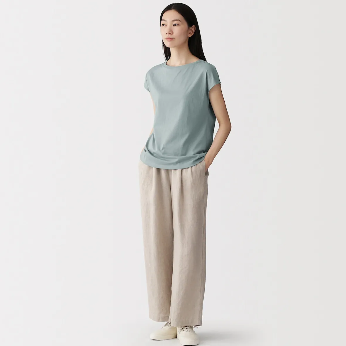 Discount Muji Camiseta de punto de manga cap para mujer