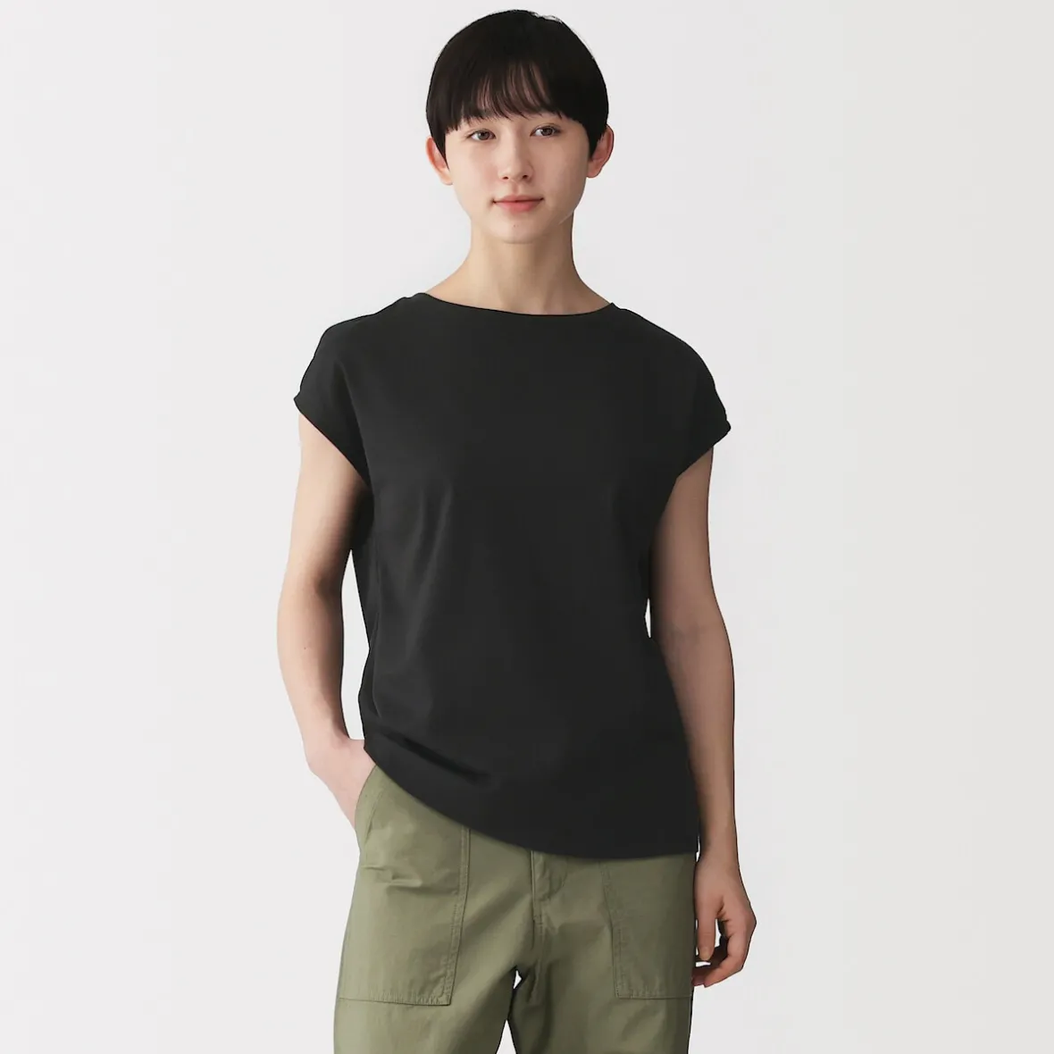 Discount Muji Camiseta de punto de manga cap para mujer