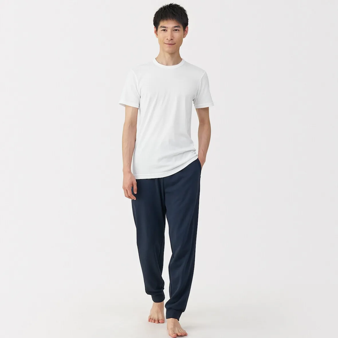 Outlet Muji Camiseta manga corta con cuello en crew de algodón cálido para hombre