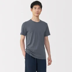 Outlet Muji Camiseta manga corta con cuello en crew de algodón cálido para hombre