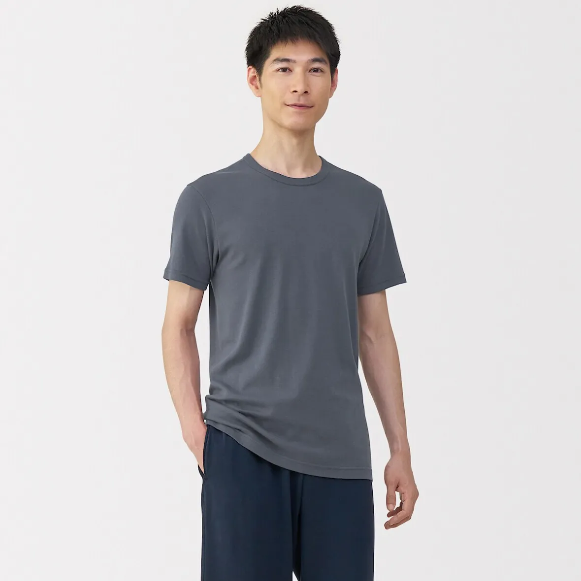 Outlet Muji Camiseta manga corta con cuello en crew de algodón cálido para hombre