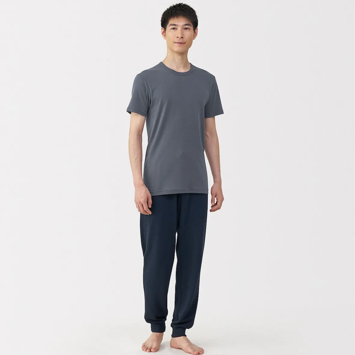 Outlet Muji Camiseta manga corta con cuello en crew de algodón cálido para hombre