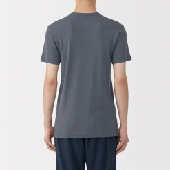 Outlet Muji Camiseta manga corta con cuello en crew de algodón cálido para hombre