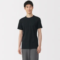 Outlet Muji Camiseta manga corta con cuello en crew de algodón cálido para hombre