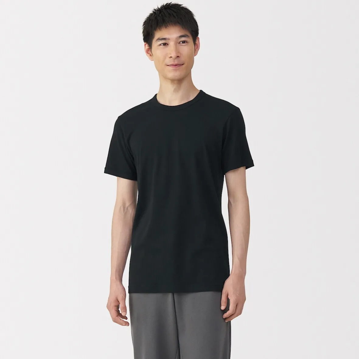Outlet Muji Camiseta manga corta con cuello en crew de algodón cálido para hombre