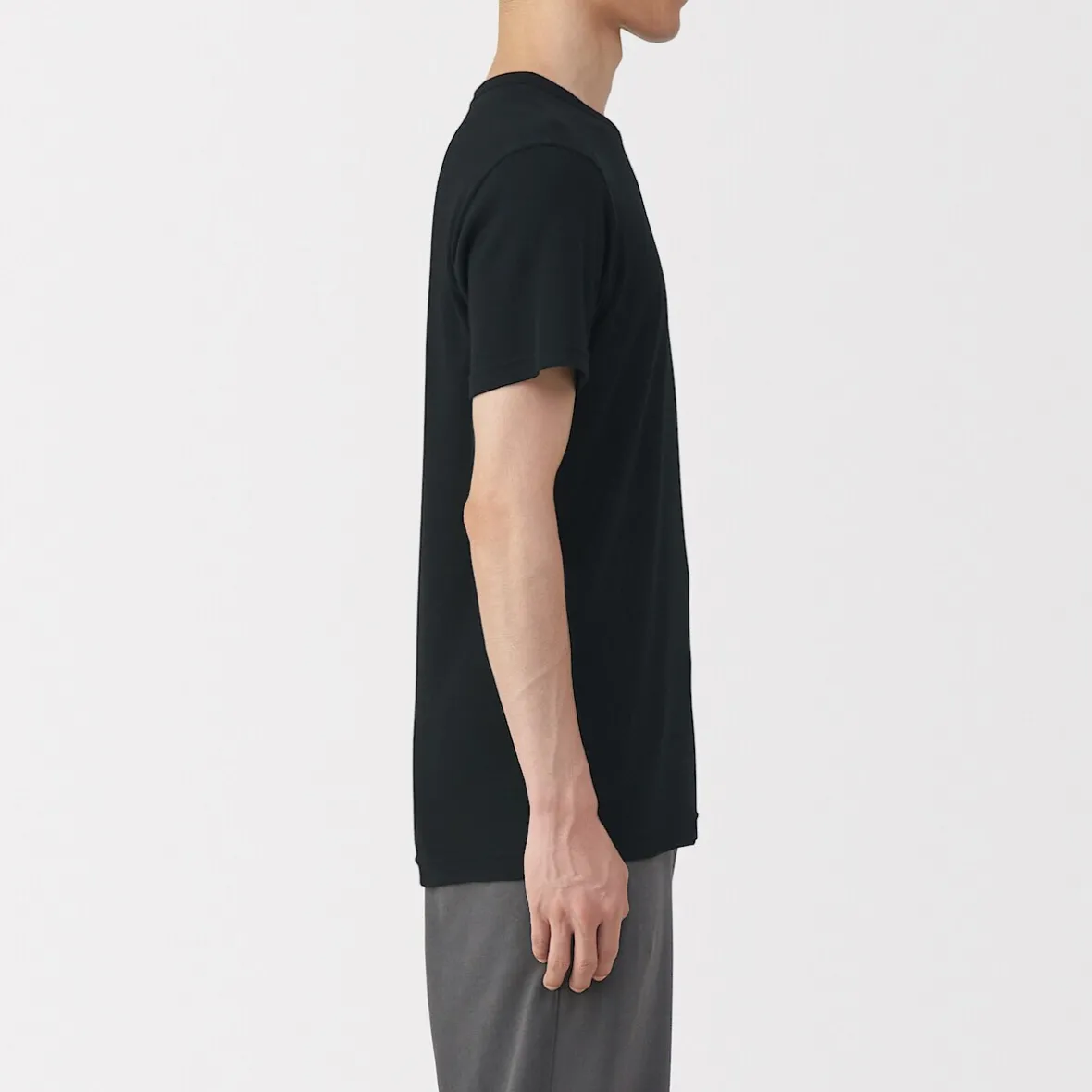 Outlet Muji Camiseta manga corta con cuello en crew de algodón cálido para hombre