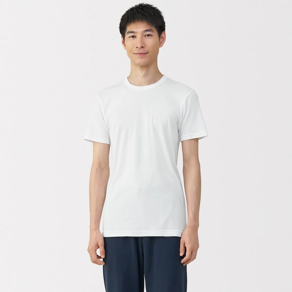 Outlet Muji Camiseta manga corta con cuello en crew de algodón cálido para hombre