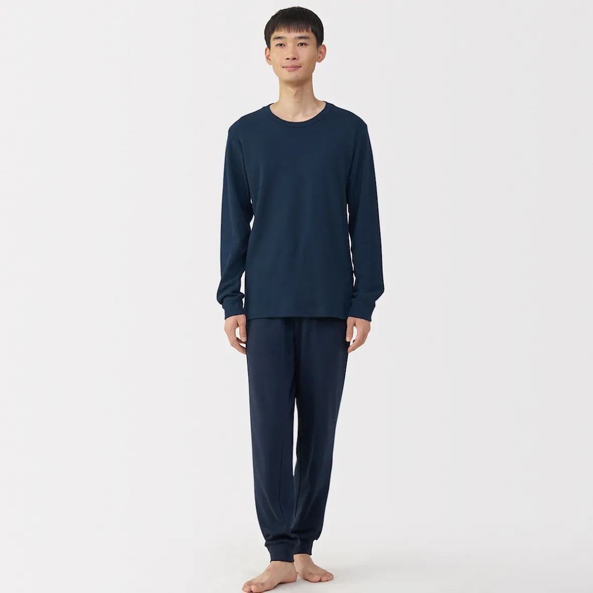 Muji Camiseta manga larga con cuello redondo de algodón cálido y lana para hombre