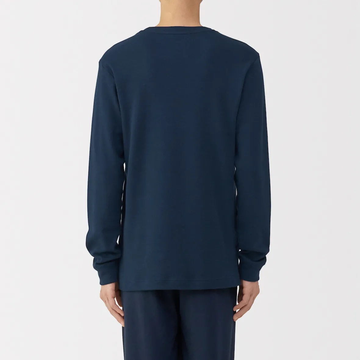 Muji Camiseta manga larga con cuello redondo de algodón cálido y lana para hombre