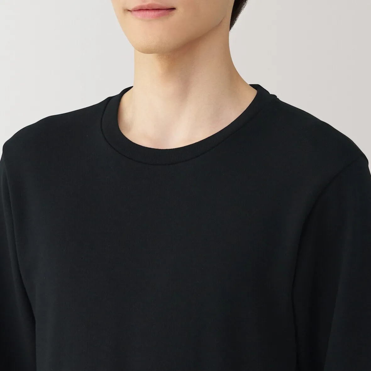 Muji Camiseta manga larga con cuello redondo de algodón cálido y lana para hombre