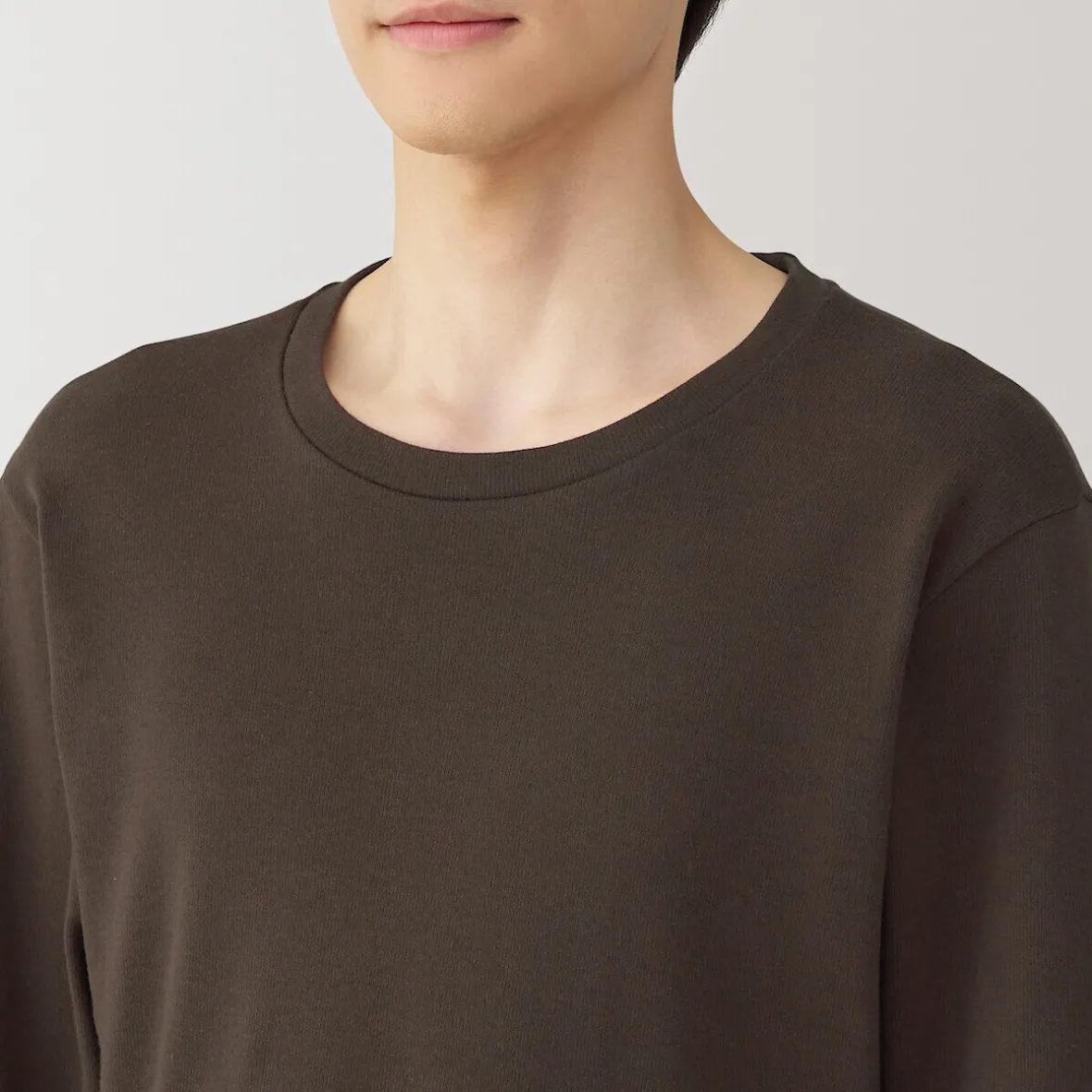 Muji Camiseta manga larga con cuello redondo de algodón cálido y lana para hombre