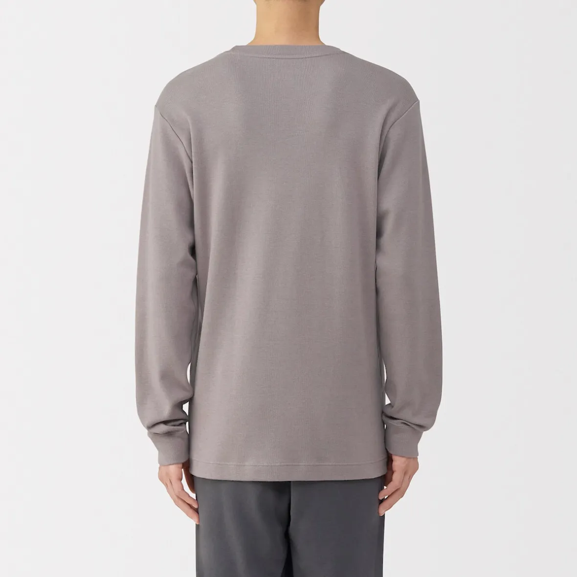 Muji Camiseta manga larga con cuello redondo de algodón cálido y lana para hombre