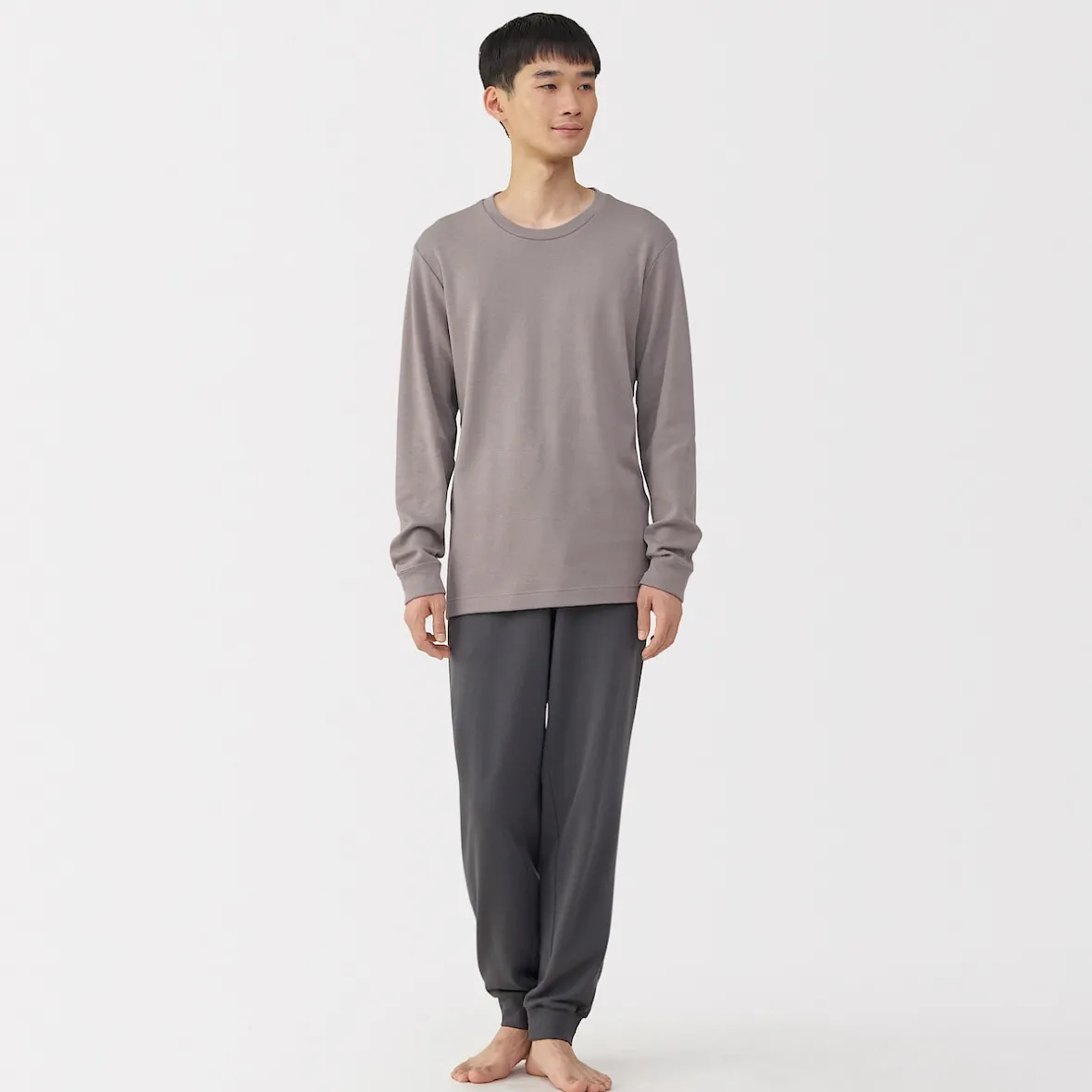 Muji Camiseta manga larga con cuello redondo de algodón cálido y lana para hombre