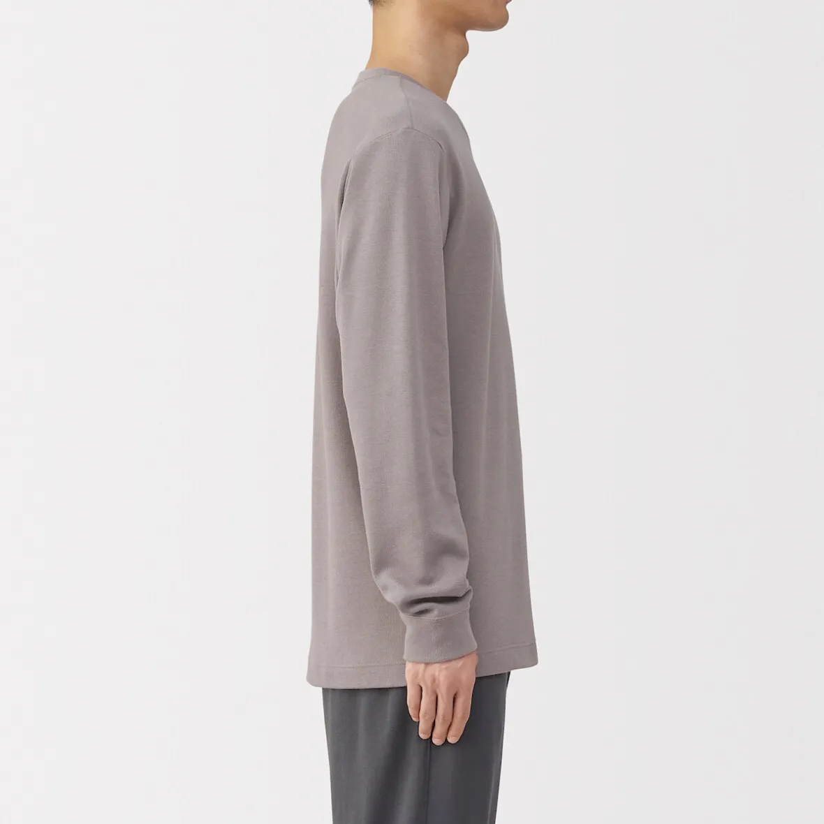 Muji Camiseta manga larga con cuello redondo de algodón cálido y lana para hombre