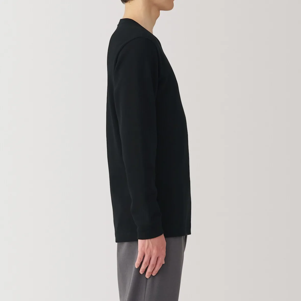 Muji Camiseta manga larga con cuello redondo de algodón cálido y lana para hombre