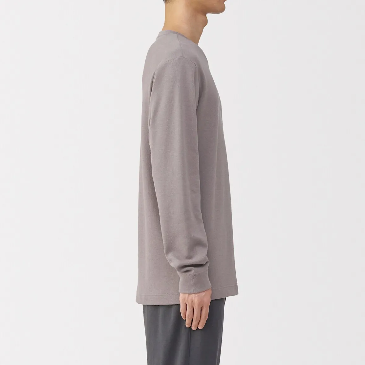 Muji Camiseta manga larga con cuello redondo de algodón cálido y lana para hombre