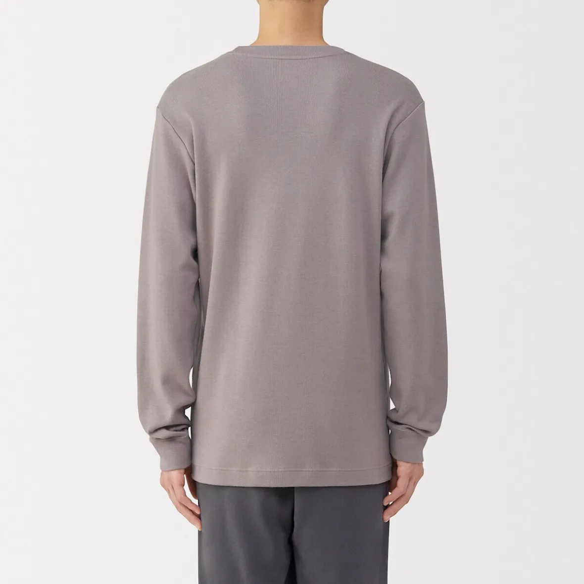 Muji Camiseta manga larga con cuello redondo de algodón cálido y lana para hombre
